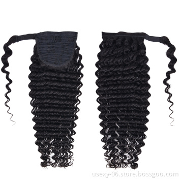 Cheap Deep Wave Real Hair Wrap Around Ponytail Wholesale Virgin Hair Ponytail Extension Human Hair